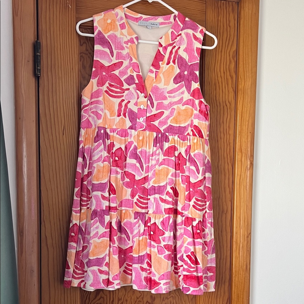 Baltic Born Sleeveless Mini Dress in Pink & Peach Floral Print